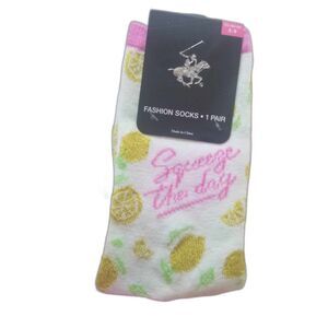 Beverly Hills Polo Club Womens Crew Lemon Squeeze The Day Socks Sz 5-9